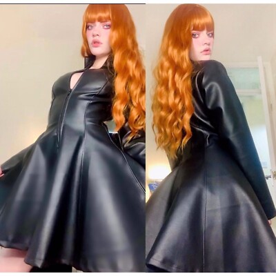 Misfitz  black leather look skater dress, two way zip.   SIZE 18.   CD Goth Club