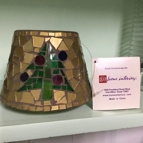 Home Interiors Christmas Mosaic Candle Topper Shade NWT