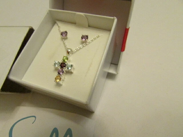 Nuevo Collar Sevilla Cruz Plata Multicolor Piedras Plata Esterlina JB-6 #56 Foto 3 de 4