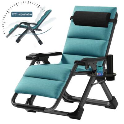 Zero Gravity Chair Foldable Lounge Chair W/ Cup Holder, Headrest, Removable Mat