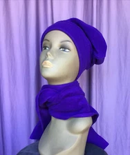 Purple Fleece Cold Weather Hat + Wrap Scarf One Size