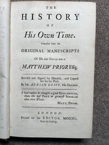 ANTIQUE BOOKS 1740 MATTHEW PRIOR - 2 Vols (of2) Poems Works ex HOC Lib. SUPERB - Picture 5 of 15
