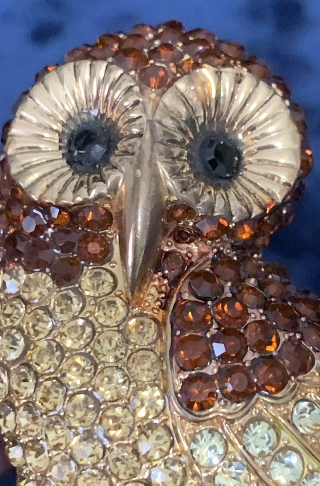 Statement Rhinestone Owl Bracelet Clamper Amber Topaz Color Cuff Hinged VTG - Image 4 of 4