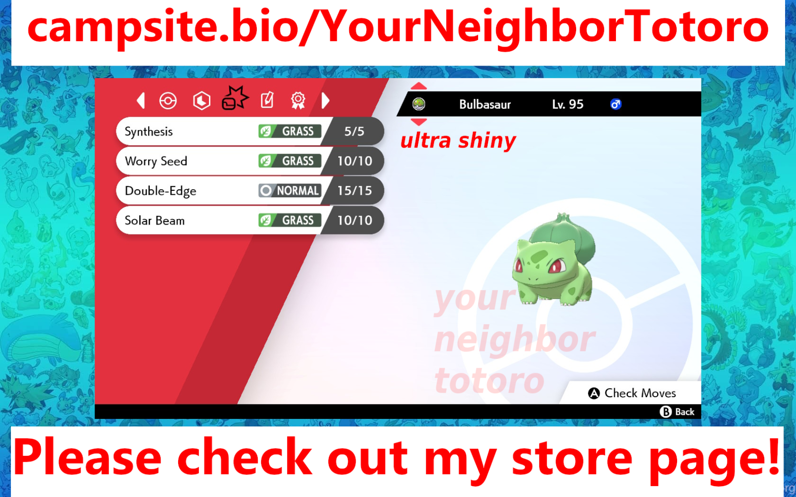 Pokemon Sword and Shield- ✨Ultra Shiny✨ 6IV Bulbasaur FAST