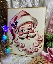 Retro Santa, Kitschy Christmas Handcrafted Plaque / Sign