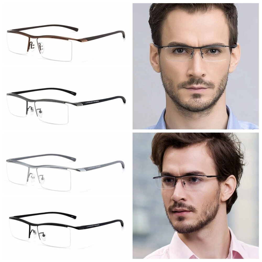 Mens Myopia Glasses Frame Ultralight Half Rim Eyeglasses Titanium