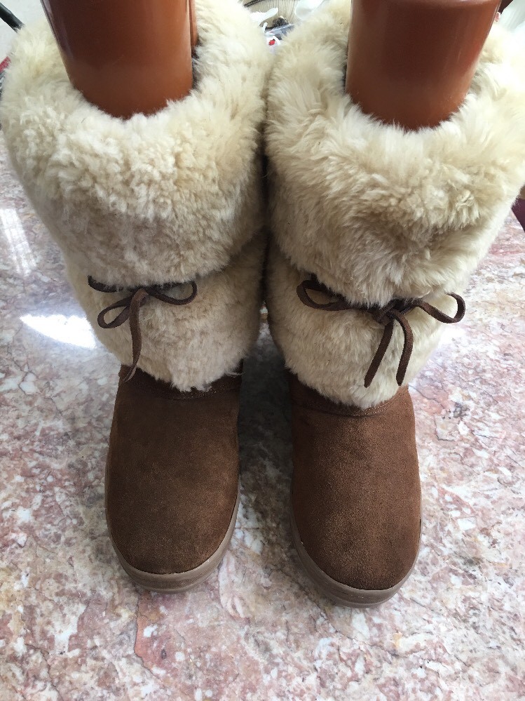 J CREW Women's Brown Fur Casual Slip On Mid Calf Round Toe Boots