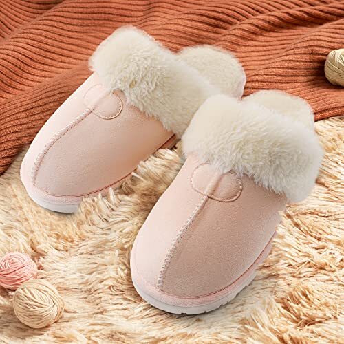 Women's House Slippers Indoor Fuzzy Fluffy Furry Cozy Home Bedroom 8 Pink - Picture 5 of 8
