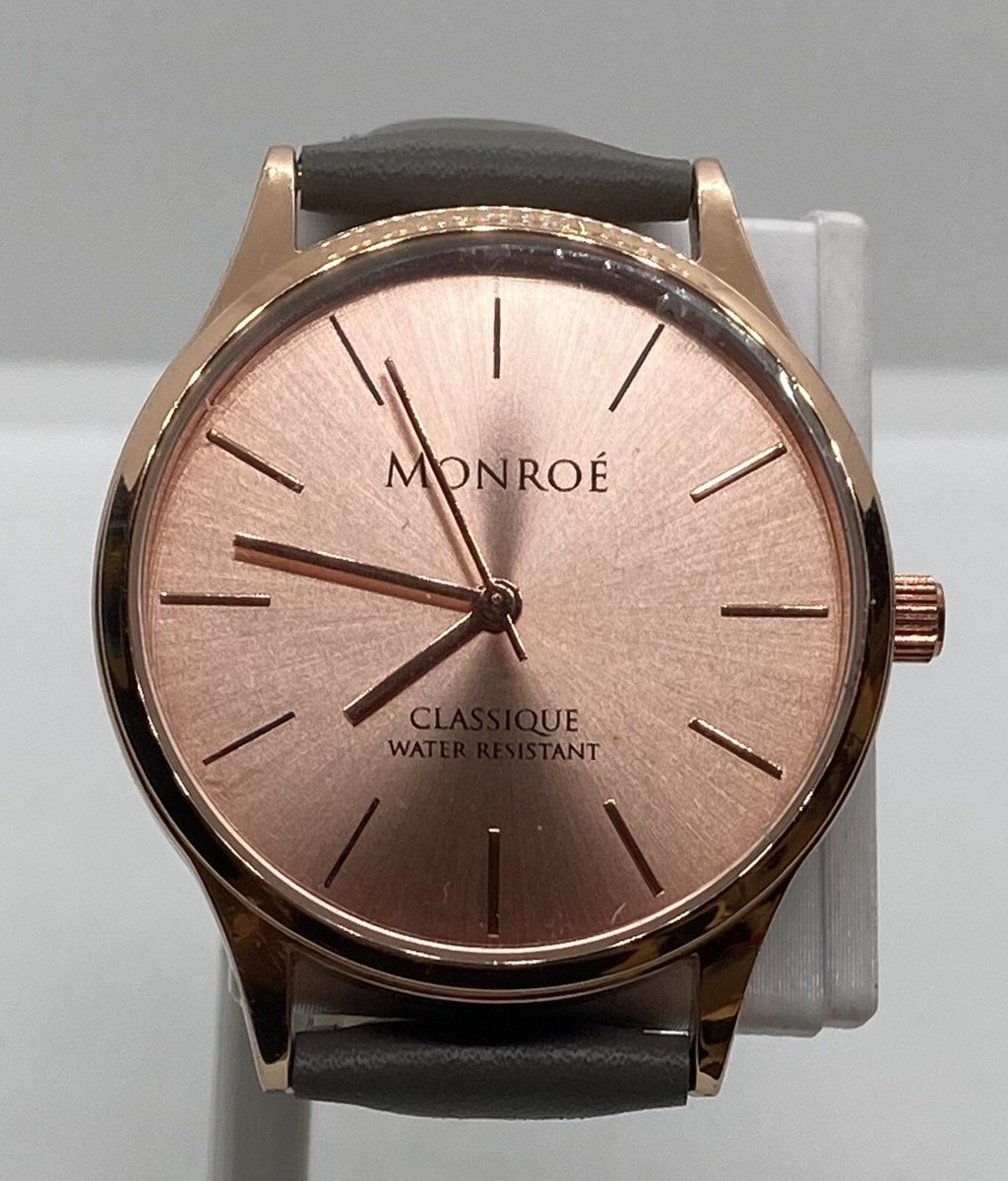 NEW MONROE BY MAESTRO Mens Watch Gold Case Genuine Leather Grey Band WR