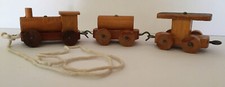 Wood Train Set Handcrafted Toy 3 Linkable Cars 11.5" Long complete  VTG. 70  s