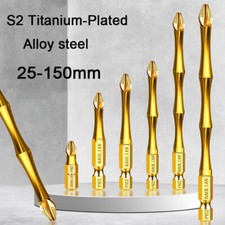Titanium Coated Screwdriver Power Driver Bits S2 Cross Head Hex Shank 25-150mm