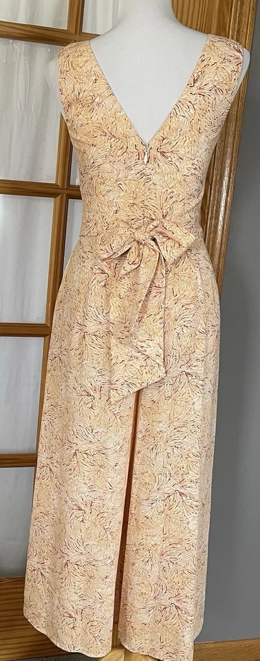 BCBG Maxazria 花卉连身裤女式 S 码桃色宽腿镂空口袋波西米亚 — 第 4/4 张图片