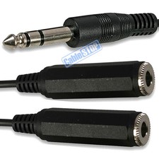 6.35mm Stereo Y SPLITTER 1/4" JACK TO x 2 FEMALE SOCKETS HEADPHONE CABLE 1.2m