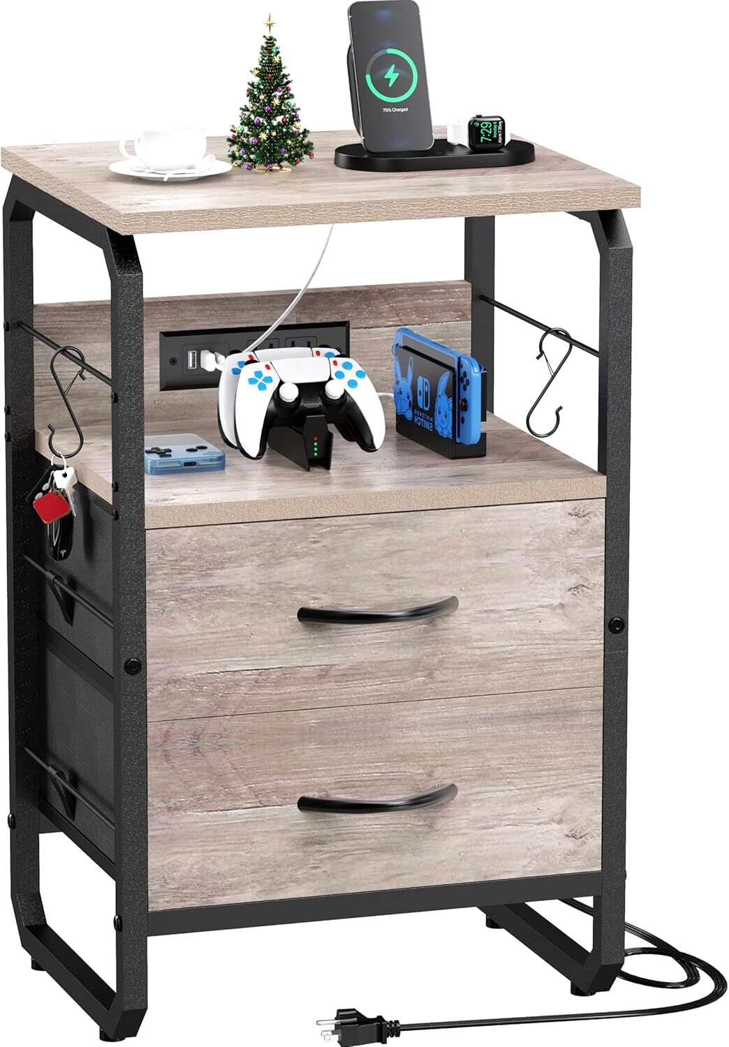 Modern Nightstand with Drawers, USB-C Charging Station & Storage-image