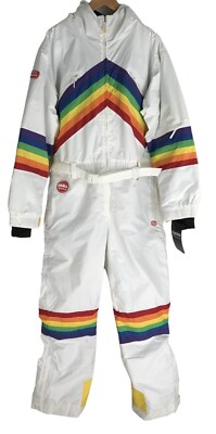 Tipsy Elves Mens Medium SUNRISE SHREDDER SKI SUIT Snow Rainbow Retro White