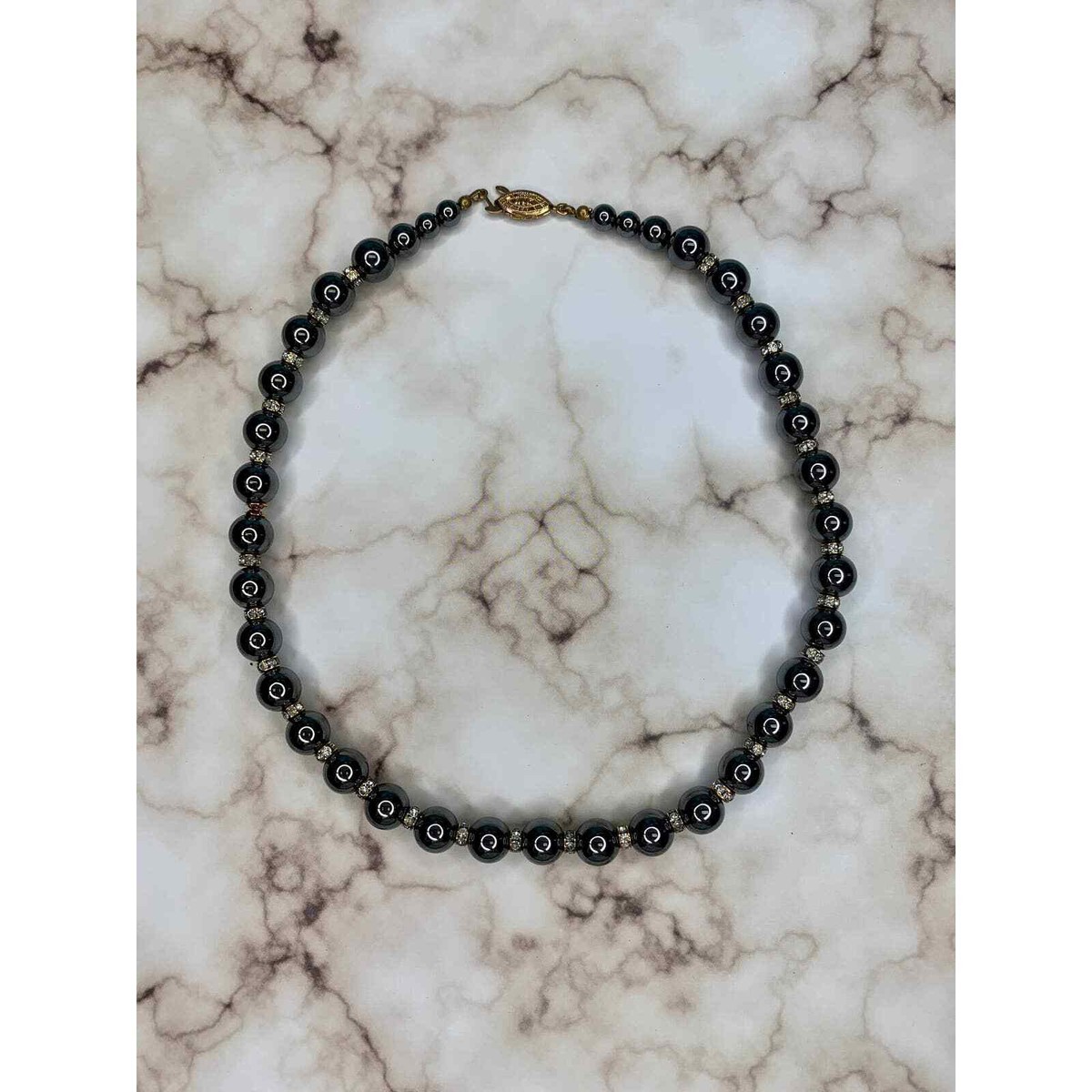 Vintage Hematite 14k Necklace Maximalist Hematite Jewelry