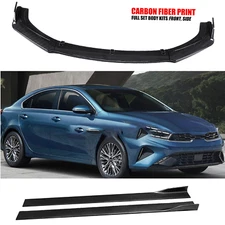 Front Bumper Lip Splitter + Side Skirt Carbon Fiber Style For Kia Forte Soul