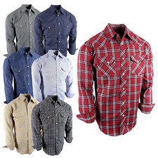 Plaid Western Shirt Mens Pearl Snap Pocket Rodeo Country Premium Woven Fabric