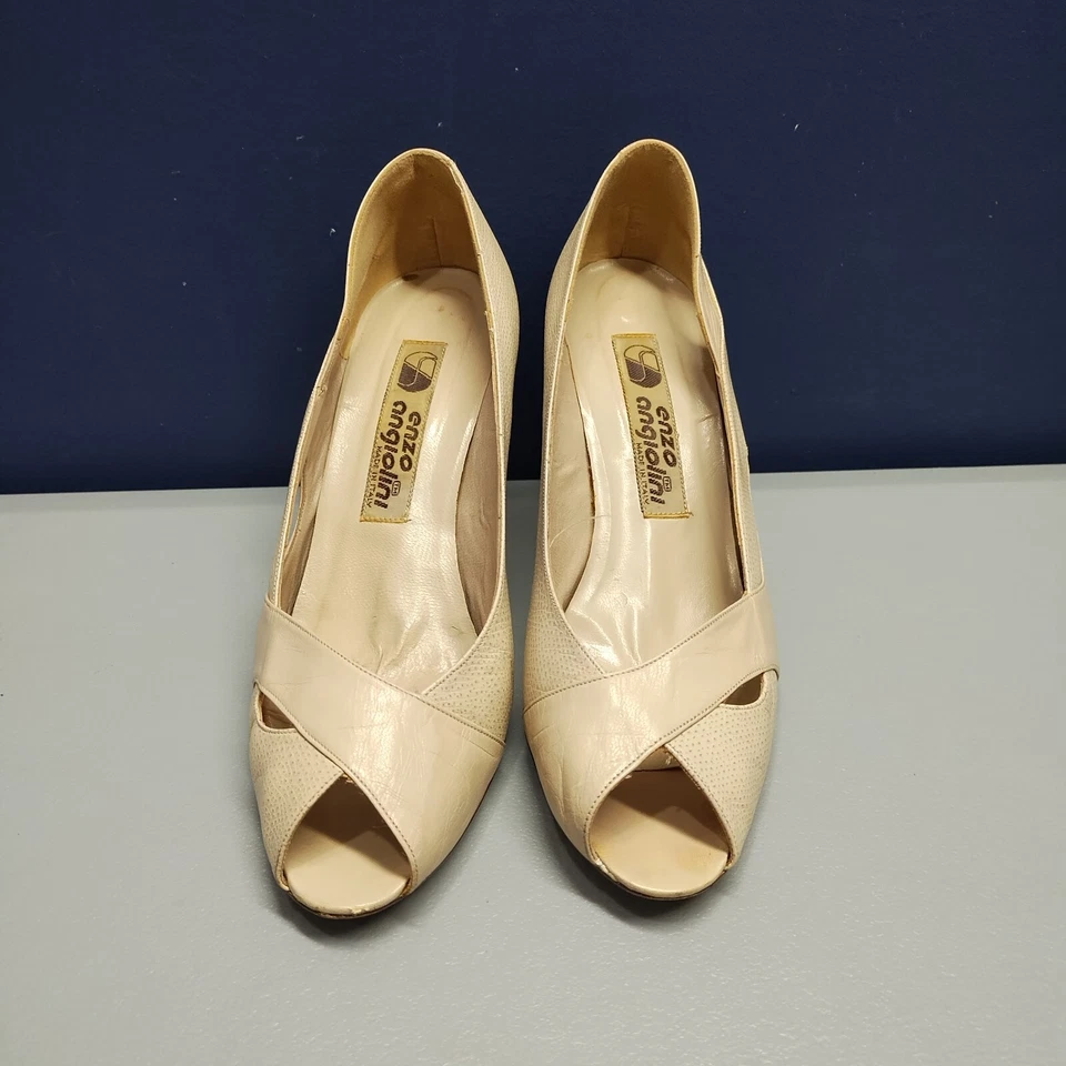 Tacones de salón clásicos Enzo Angiolini para mujer talla 5,5 M cuero tostado punta abierta sin cordones Foto 2 de 4