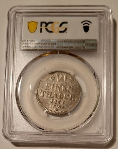 Germany States Era Trier 1757 NM Silver 1/6 Thaler AU58 PCGS Top Pop - Picture 2 of 4