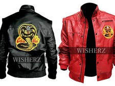 Men Cobra Kai Karate Kid Jacket, Johnny Lawrence Kai Red  Black Leather Jacket