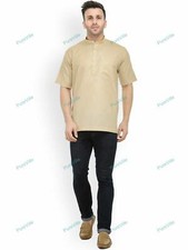 Mens Kurta Traditional Mens Wear Golden Cotton Solid Kurta Half Sleeve S 7XL