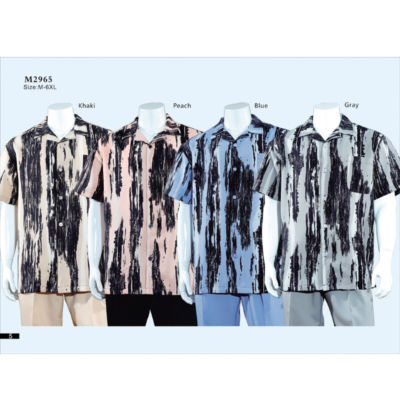 New Men's 2pc Walking Suit Short Sleeve Casual Shirt & Pants Set M~5XL Style2965
