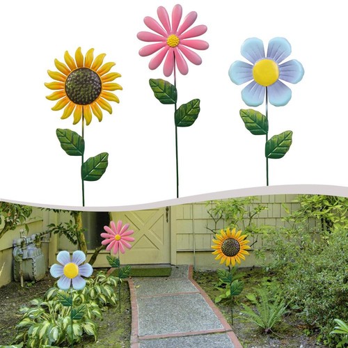 Sculpted Beauty in Your Yard Three Vibrant Sunflowers at Height of 48cm - Picture 19 of 20