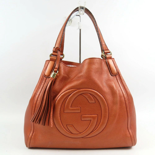 Gucci 282309 Soho Tassel Tote Bag Handbag Leather Metallic Orange Ladies Used Be