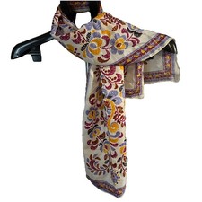 Vintage Glentex Scarf 100 Acetate Made in Japan Floral Boho 45x14 Hand Rolled