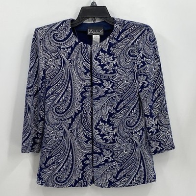 Alexs Evening Medium Twin Set Jacket Tank Navy Blue White Paisley Shimmer MOTB