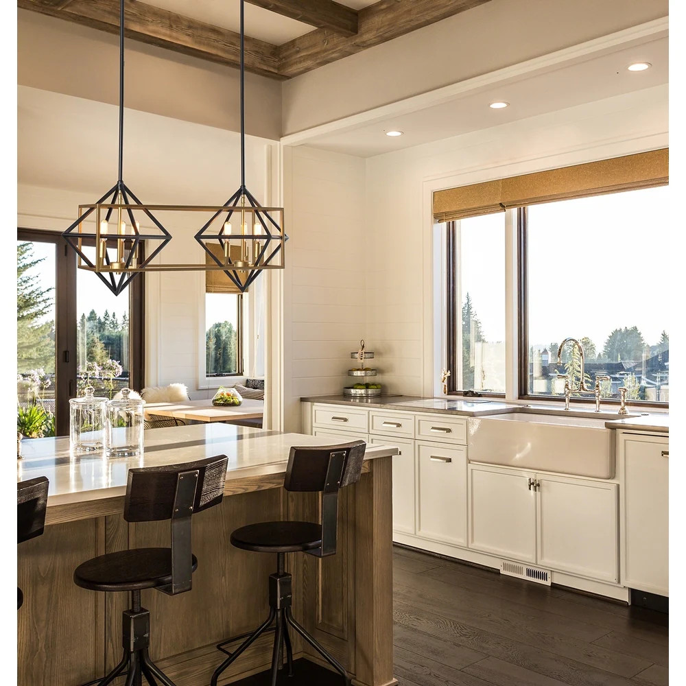 Eglo Pryor 6-Light Antique Gold and Black Geometric Pendant Black and Gold