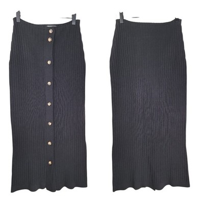 Moussy Ribbed Knit Midi Skirt Size 1 Small Bodycon Pencil Preppy Button Front 