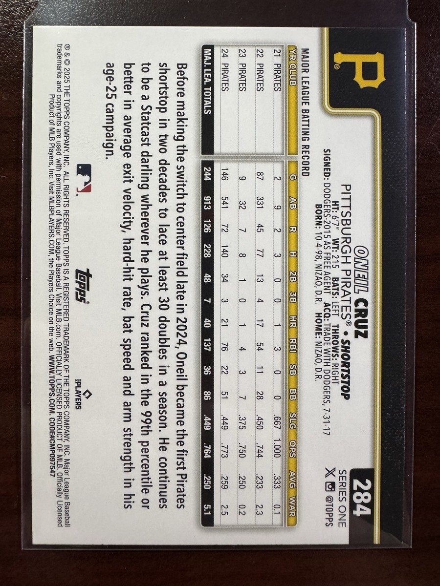 ONEIL CRUZ TOPPS 直筆サインカード 2025 Topps Series 1 #284 Oneil Cruz - Pittsburgh Pirates | eBay