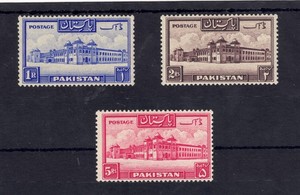 PAKISTAN Scott # 38, 39, 40 MINT / VF / LH 1r, 2r & 5r Salimullah Hostel SCV $65