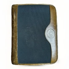 Vintage FranklinCovey Classic Planner Green Line Brown Leather Trim Zip Binder