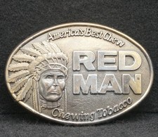 WC03103 GREAT VINTAGE 1988 RED MAN AMERICA'S BEST CHEWING TOBACCO BELT BUCKLE