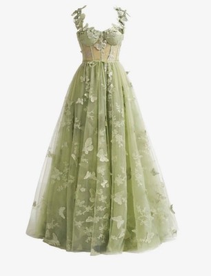 Green A-line Butterfly green Lace Corset Prom Dress size 3XL