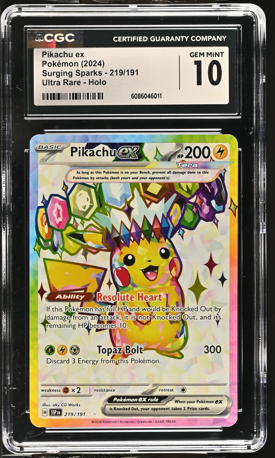 Pikachu Ex Ultra Rare Surging Sparks 219/191 CGC 10