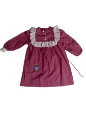 Vintage 1980s Girls Pink Prarie Dress White Eyelet Lace Cottagecore Embroidery 6