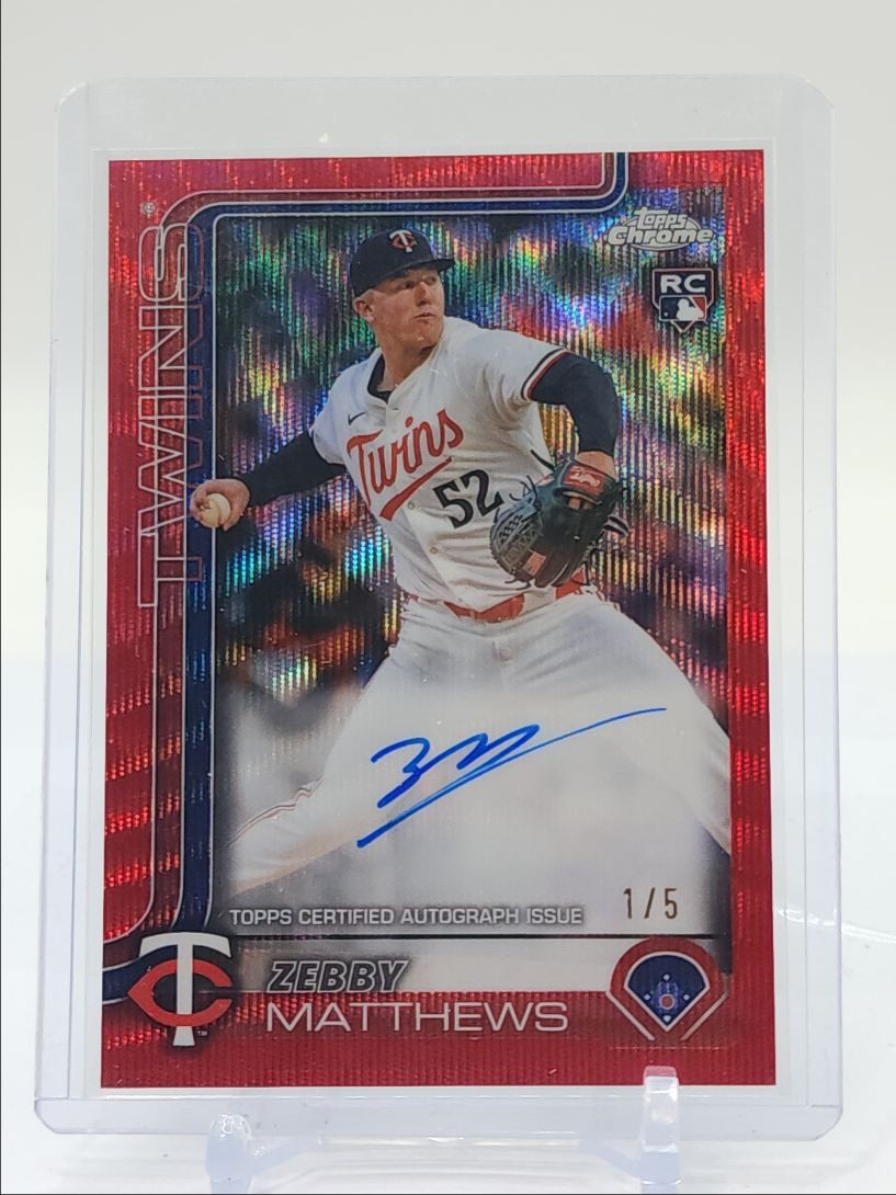 ZEBBY MATTHEWS 2025 TOPPS CHROME ROOKIE RED WAVE REFRACTOR RC AUTO 1/5 Q4128