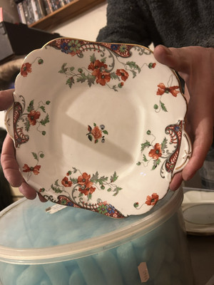 Vintage Aynsley Wilton rot rosa quadratisch Servier Kuchen Platte Sandwich Nachmittag 