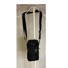 Black Small Solid Rectangle Crossbody Bag Zip Closure Detachable Strap Silver