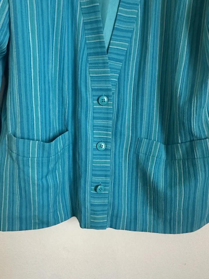 Blazer Colección Liz Claiborne Vintage - Rayas Turquesa - Talla 14 - Años 80 90 Foto 3 de 4