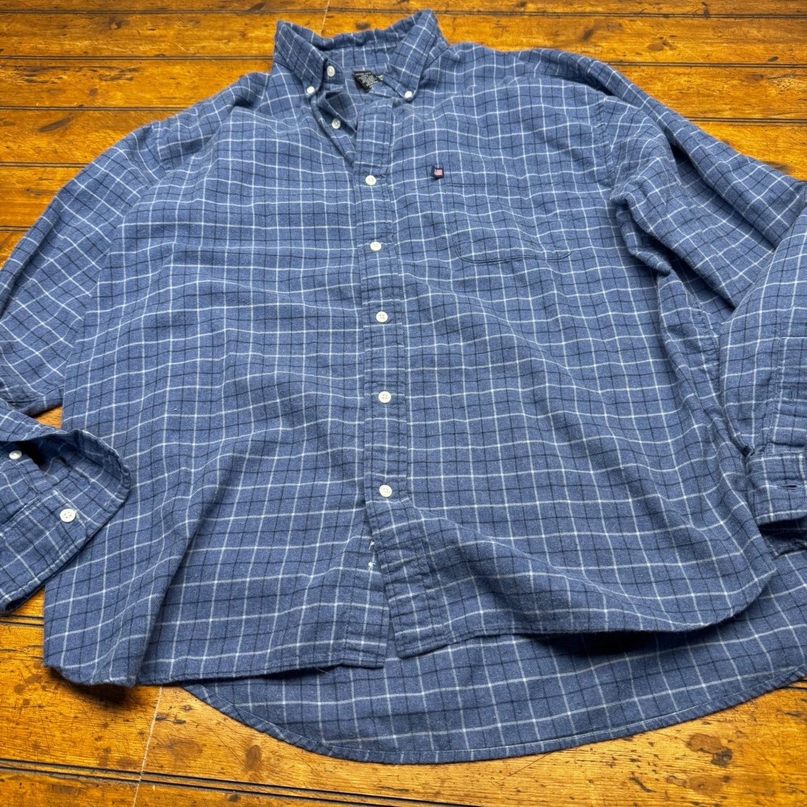 Ralph Lauren Jeans Co Mens XL Blue Plaid Flannel Button Down Shirt Cotton Long