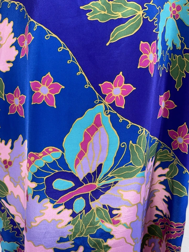 Vtg 80s 90s Oscar De La Renta 4 Swirl Butterfly 🦋 Kaftan Maxi Dress Sz M USA - Image 2 of 4