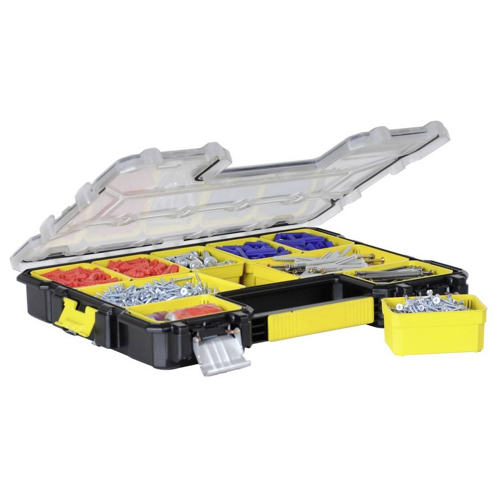 STANLEY Coffret de rangement à compartiments modulables avec couvercle transparent antichoc