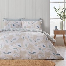 Catherine Lansfield Inga Leaf Reversible Duvet Cover Bedding Set Natural