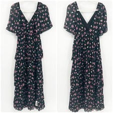 NWT ASOS Womens Dark Moody Floral Print Flutter Sleeve Tiered Maxi Dress Size 2