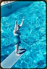 Vintage 1959 Kodachrome Slide Woman on Diving Board Swimming Pool